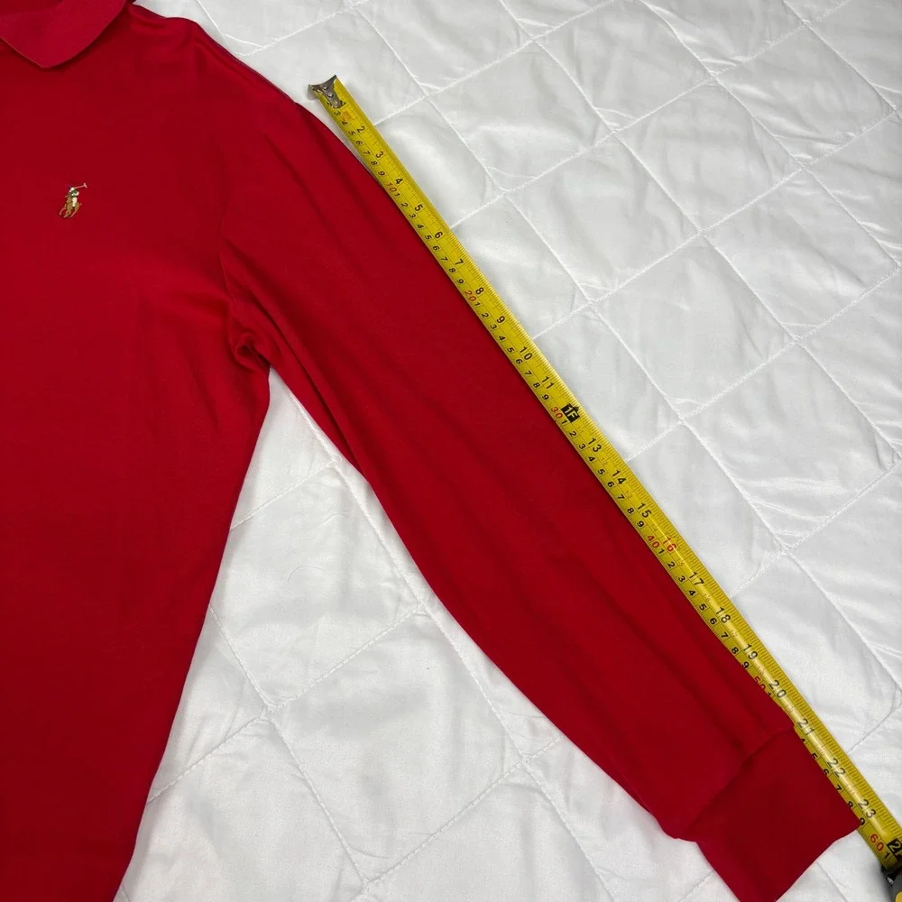Polo Ralph Lauren Red‎ Long Sleeve Polo Shirt Mens M Classic Fit Multicolor Pony